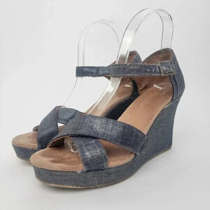[TOMS] Sienna Iridescent  Black Denim Wedge Heel Sandals - 8.5